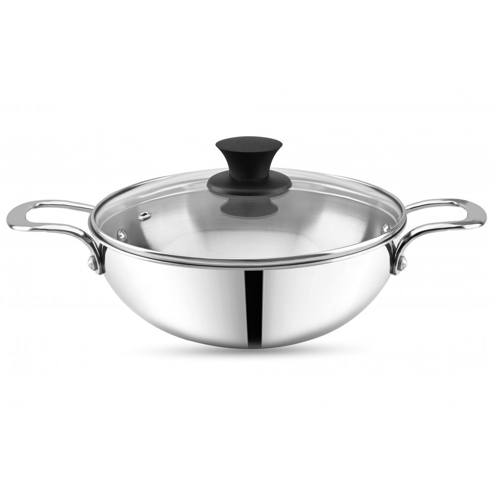 Le Wàre TriPly Kadai 260 with Glass Lid